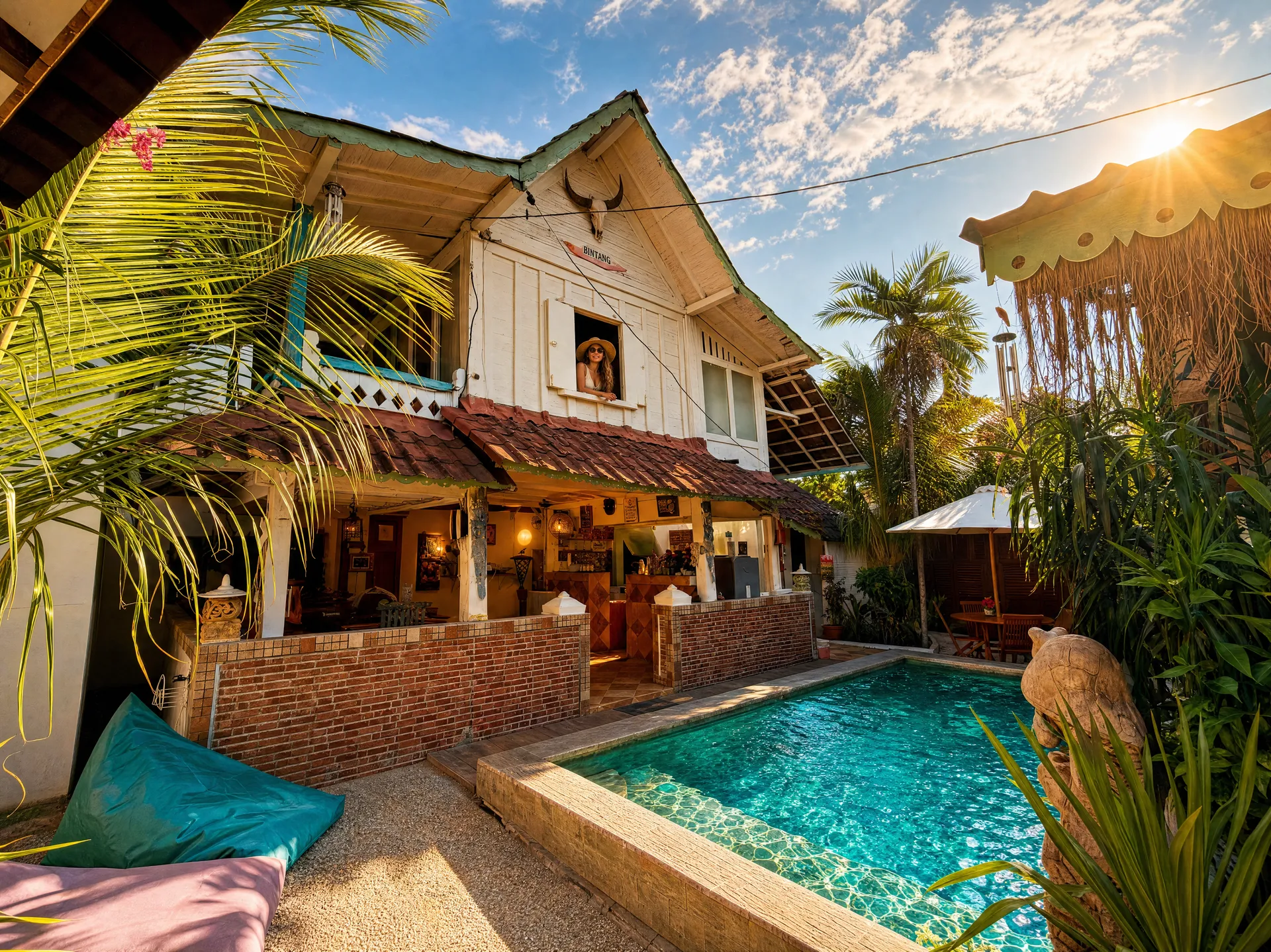 Villa Santai — whitewashed joglo villa with pool, Gili Trawangan